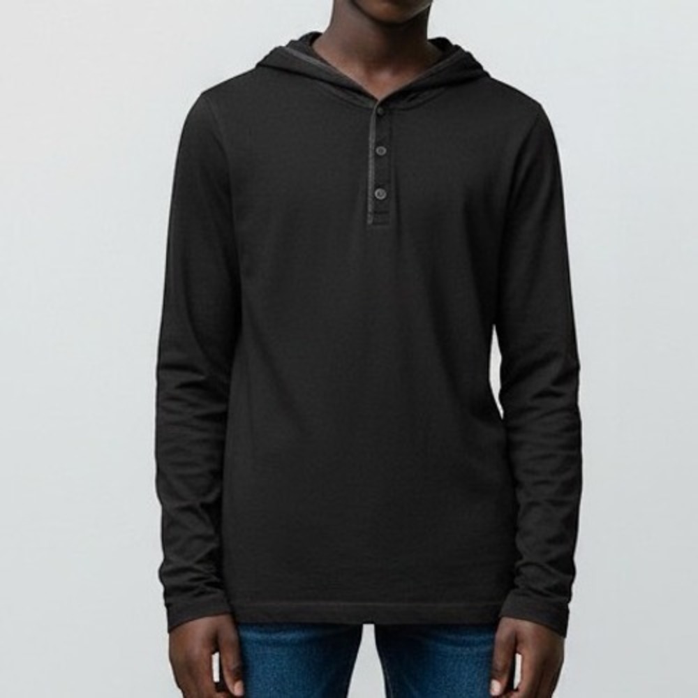 Express Henley Hoodie Mens Small Black Long Sleeve Cotton Stretch Casual Basic